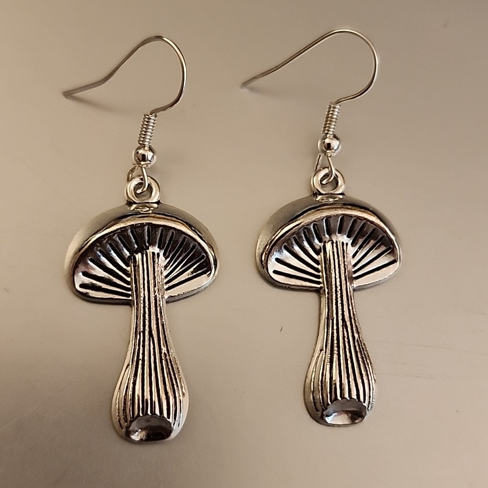 Fairy Garden Mushroom,Lattice Silver,  Earrings,